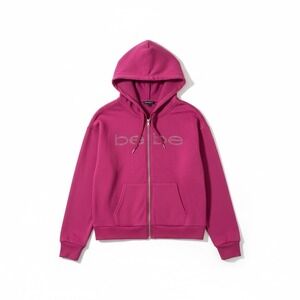 Bebe Sport Magenta Pink Rhinestone Logo Zip Up Hoodie Sweatshirt M Medium Jacket